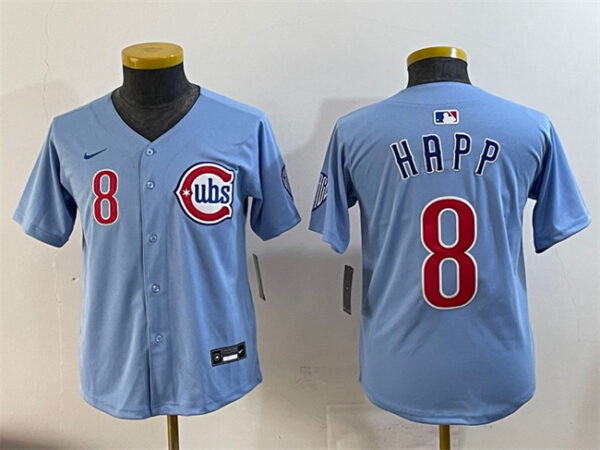 Youth Chicago Cubs #8 Ian Happ Blue 2024 25 2nd Alternate Limited Stitched Baseball Jersey