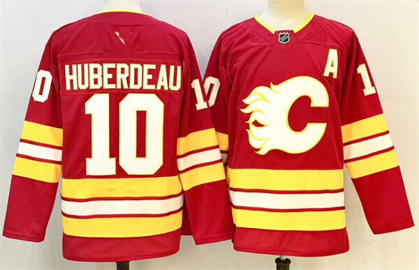 Men's Calgary Flames #10 Jonathan Huberdeau Jonathan Huberdeau Red 2024-25 Home Stitched Hockey Jersey