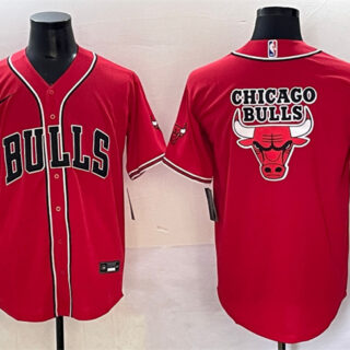 Men's Chicago Bulls Team Big Logo Red Cool Base Stitched Baseball Jersey