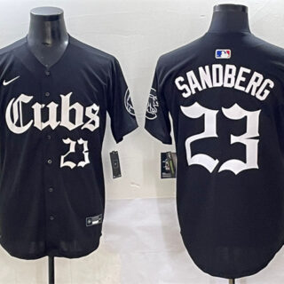 Men's Chicago Cubs #23 Ryne Sandberg Black 'Gothic North Side Edition' Vapor Premier Limited Stitched Baseball Jersey