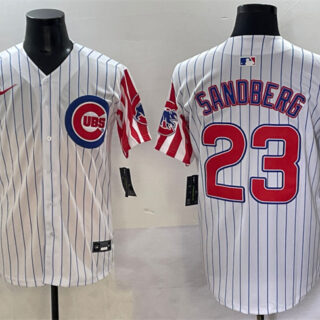 Men's Chicago Cubs #23 Ryne Sandberg White Pinstripe 2025 Independence Day Vapor Premier Limited Stitched Baseball Jersey