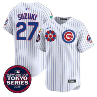 Men's Chicago Cubs #27 Seiya Suzuki White 2025 Tokyo Series Limited Stitched Baseball Jersey