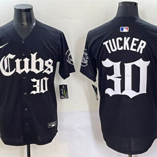 Men's Chicago Cubs #30 Kyle Tucker Black 'Gothic North Side Edition' Vapor Premier Limited Stitched Baseball Jersey