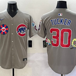 Men's Chicago Cubs #30 Kyle Tucker Grey 2025 Tokyo Series Limited Stitched Baseball Jersey