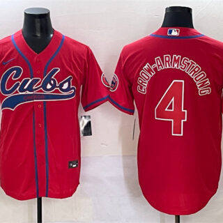 Men's Chicago Cubs #4 Pete Crow-Armstrong Red Cool Base Stitched Baseball Jersey