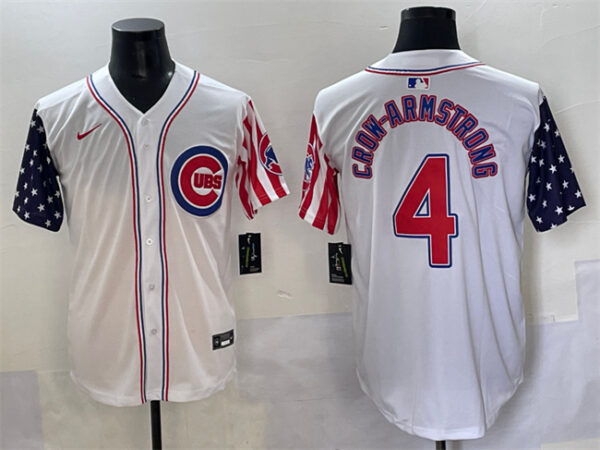 Men's Chicago Cubs #4 Pete Crow-Armstrong White 2025 Independence Day Vapor Premier Limited Stitched Baseball Jersey