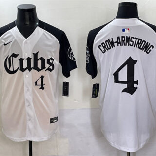 Men's Chicago Cubs #4 Pete Crow-Armstrong White Black 'Gothic North Side Edition' Vapor Premier Limited Stitched Baseball Jersey