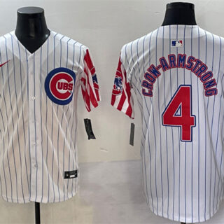 Men's Chicago Cubs #4 Pete Crow-Armstrong White Pinstripe 2025 Independence Day Vapor Premier Limited Stitched Baseball Jersey