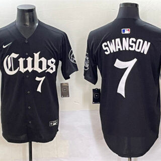 Men's Chicago Cubs #7 Dansby Swanson Black 'Gothic North Side Edition' Vapor Premier Limited Stitched Baseball Jersey