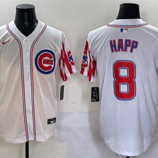 Men's Chicago Cubs #8 Ian Happ White 2025 Independence Day Vapor Premier Limited Stitched Baseball Jersey