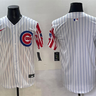 Men's Chicago Cubs Blank White Pinstripe 2025 Independence Day Vapor Premier Limited Stitched Baseball Jersey