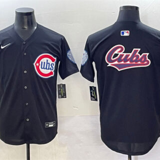 Men's Chicago Cubs Team Big Logo Black Limited Stitched Baseball Jersey