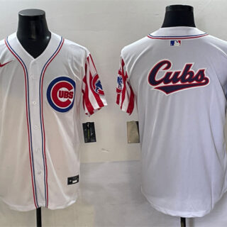 Men's Chicago Cubs Team Big Logo White 2025 Independence Day Vapor Premier Limited Stitched Baseball Jersey