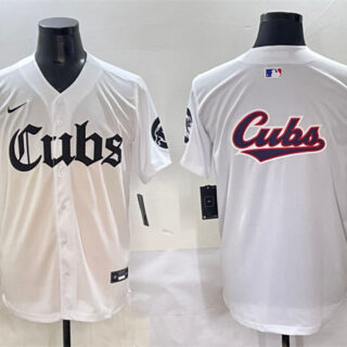 Men's Chicago Cubs Team Big Logo White 'Gothic North Side Edition' Vapor Premier Limited Stitched Baseball Jersey
