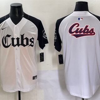 Men's Chicago Cubs Team Big Logo White Black 'Gothic North Side Edition' Vapor Premier Limited Stitched Baseball Jersey