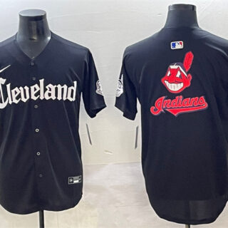 Men's Cleveland Guardians Team Big Logo Black Gothic Vapor Premier Limited Stitched Baseball Jersey