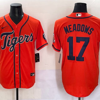 Men's Detroit Tigers #17 Parker Meadows Orange With Patch Cool Base Stitched Baseball Jersey
