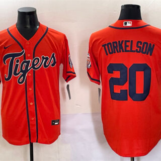 Men's Detroit Tigers #20 Spencer Torkelson Orange With Patch Cool Base Stitched Baseball Jersey