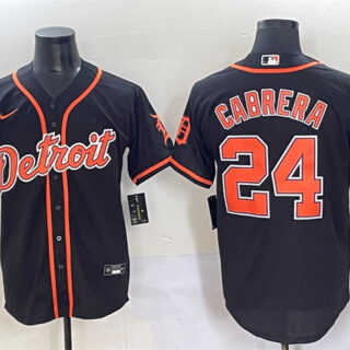 Men's Detroit Tigers #24 Miguel Cabrera Black With Patch Cool Base Stitched Baseball Jersey