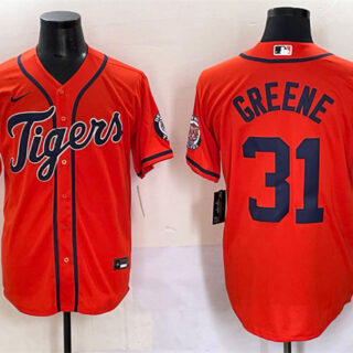 Men's Detroit Tigers #31 Riley Greene Orange With Patch Cool Base Stitched Baseball Jersey