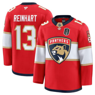 Men's Florida Panthers #13 Sam Reinhart Red 2025 Stanley Cup Final Patch Stitched Hockey Jersey