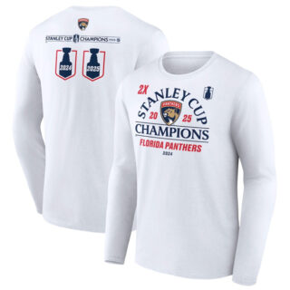 Men's Florida Panthers White Two-Time Stanley Cup Champions Top Line Long Sleeve T-Shirt