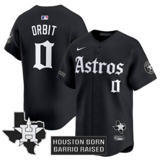 Men's Houston Astros #0 Orbit Black Gothic 'Houston Born Barrio Raised' Limited Stitched Baseball Jersey