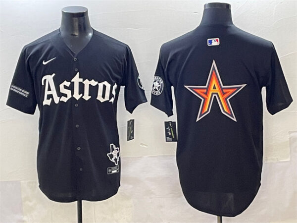 Men's Houston Astros Team Big Logo Black Gothic 'Houston Born Barrio Raised' Limited Stitched Baseball Jersey 1