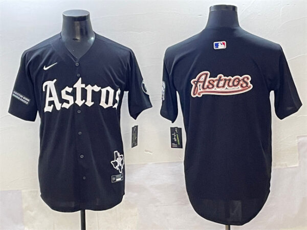 Men's Houston Astros Team Big Logo Black Gothic 'Houston Born Barrio Raised' Limited Stitched Baseball Jersey 2