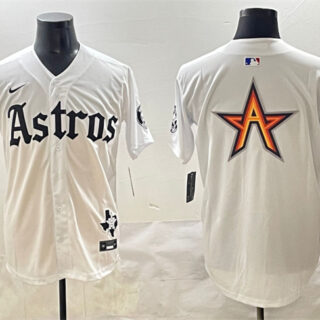Men's Houston Astros Team Big Logo White Gothic 'Houston Born Barrio Raised' Limited Stitched Baseball Jerseys