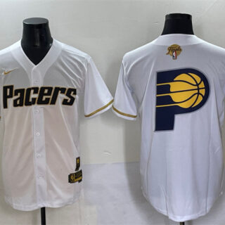 Men's Indiana Pacers Team Big Logo White Gold 2025 Finals Vapor Stitched Baseball Jersey