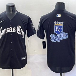 Men's Kansas City Royals Team Big Logo Black 'Gothic Crown Edition' Vapor Premier Limited Stitched Baseball Jersey 1