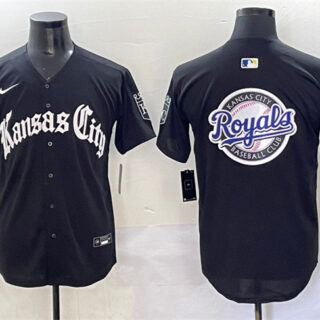 Men's Kansas City Royals Team Big Logo Black 'Gothic Crown Edition' Vapor Premier Limited Stitched Baseball Jersey