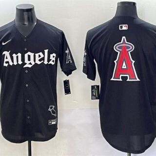 Men's Los Angeles Angels Team Big Logo Black 'Gothic Halo Edition' Vapor Limited Stitched Baseball Jersey