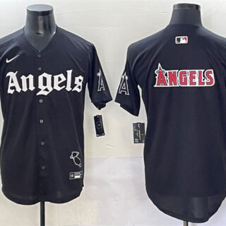 Men's Los Angeles Angels Team Big Logo Black 'Gothic Halo Edition' Vapor Limited Stitched Baseball Jersey