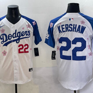 Men's Los Angeles Dodgers #22 Clayton Kershaw White Royal 2025 Tokyo Series Limited Stitched Baseball Jersey
