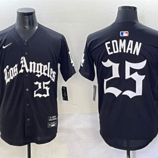 Men's Los Angeles Dodgers #25 Tommy Edman Black Mexico 2025 LA Gothic Style With 2024 World Series Champions Patch Vapor Premier Limited Stitched Baseball Jersey