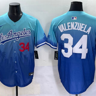 Men's Los Angeles Dodgers #34 Fernando Valenzuela Blue Limited Stitched Baseball Jersey
