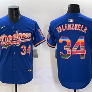 Men's Los Angeles Dodgers #34 Fernando Valenzuela Royal Mexico Limited Stitched Baseball Jersey