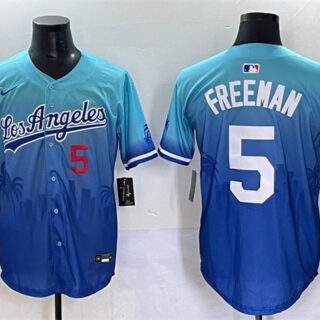 Men's Los Angeles Dodgers #5 Freddie Freeman Blue Limited Stitched Baseball Jersey