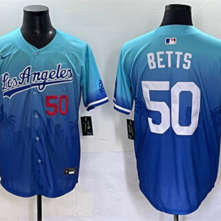 Men's Los Angeles Dodgers #50 Mookie Betts Blue Limited Stitched Baseball Jersey
