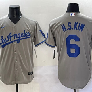 Men's Los Angeles Dodgers #6 H.S.Kim Grey Cool Base Stitched Baseball Jersey