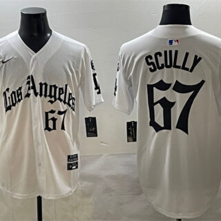 Men's Los Angeles Dodgers #67 Vin Scully White Mexico 2025 LA Gothic Style With Fernando Patch Vapor Premier Limited Stitched Baseball Jersey