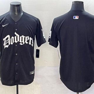 Men's Los Angeles Dodgers Blank Black 2025 LA Gothic Style With 2024 World Series Champions Patch Vapor Premier Limited Stitched Baseball Jersey