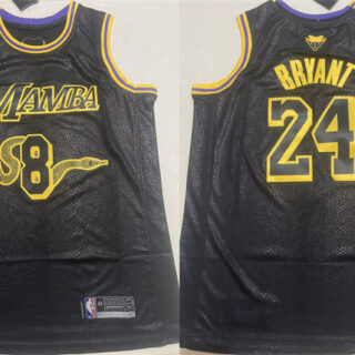 Men's Los Angeles Lakers Front #8 Back #24 Kobe Bryant Black Stitched Basketball Jersey
