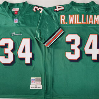 Men's Miami Dolphins #34 Ricky Williams Aqua Throwback Stitched Football Jersey