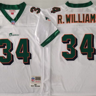 Men's Miami Dolphins #34 Ricky Williams White Throwback Stitched Football Jersey