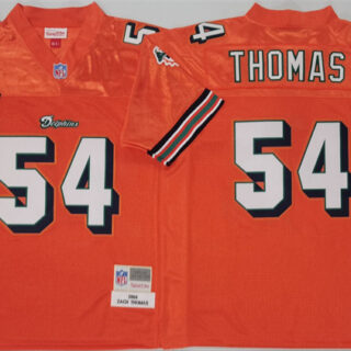 Men's Miami Dolphins #54 Zach Thomas Orange Throwback Stitched Football Jersey