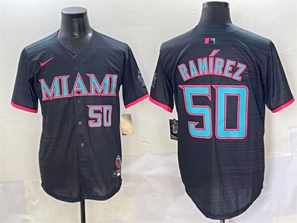 Men's Miami Marlins #50 Agustin Ramirez Black 2025 City Connect Limited Stitched Baseball Jersey