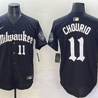 Men's Milwaukee Brewers #11 Jackson Chourio Black 'Gothic 414 Shadows Edition' Vapor Premier Limited Stitched Jersey